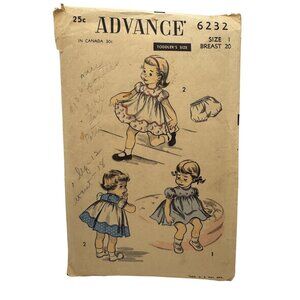 Advance 6232 Vintage Toddler Sewing Pattern Dress Size 1 Retro Boho